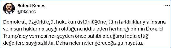 Bülent Keneş'in Kamala Harris'i destek olduğu o paylaşım