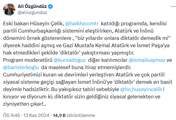 AK Parti kurucusu Hüseyin Çelik'ten Atatürk için skandal 'diktatör' çıkışı