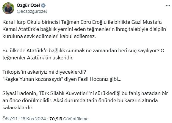 CHP lideri Özel'den teğmenler için ihraç talebine misli tepki