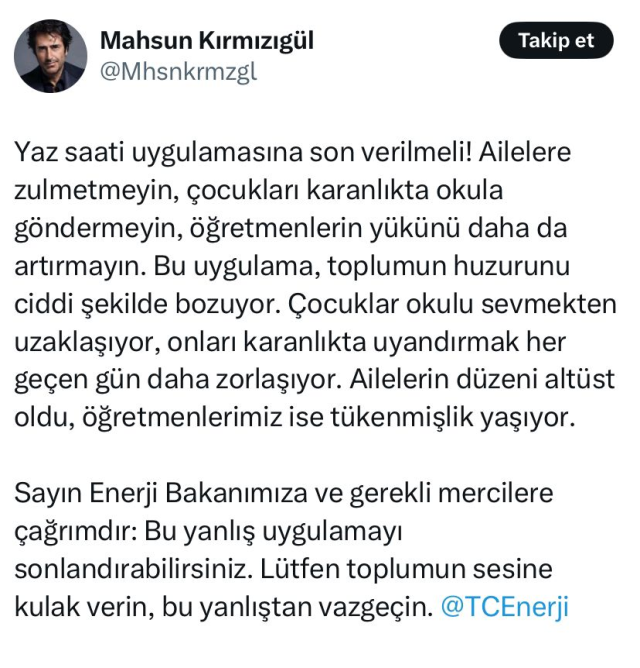 Mahsun Kırmızıgül'den Yaz Saati Uygulamasına Tepki: 'Çocukları Karanlıkta Okula Göndermeyin'