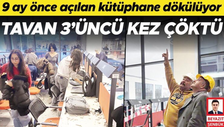 9 ay önce açılan kütüphane dökülüyor! Tavan 3’üncü kez çöktü