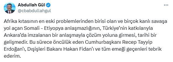 Abdullah Gül, Cumhurbaşkanı Erdoğan'ı tebrik etti